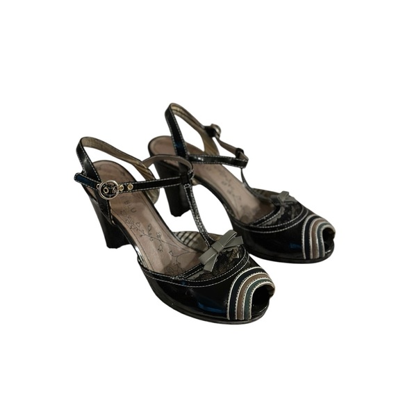 Vintage Bobbi Blu Lacey Heels Black Patent Multi Size 8.5 - Picture 2 of 4